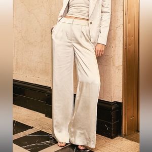 Express Super High Waisted Satin Pleated Wide Leg Pant